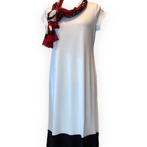 Round Neck Short Sleeve Color Block Split Side Flowing Long Maxi Dress NEW - Picture 1 of 4